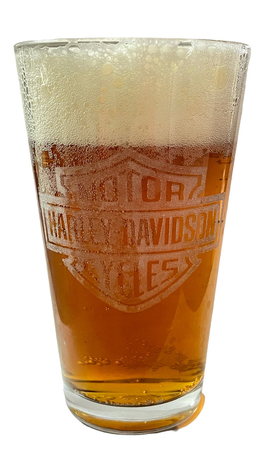 Harley Davison Engraved Beer Glass - Art by Parts